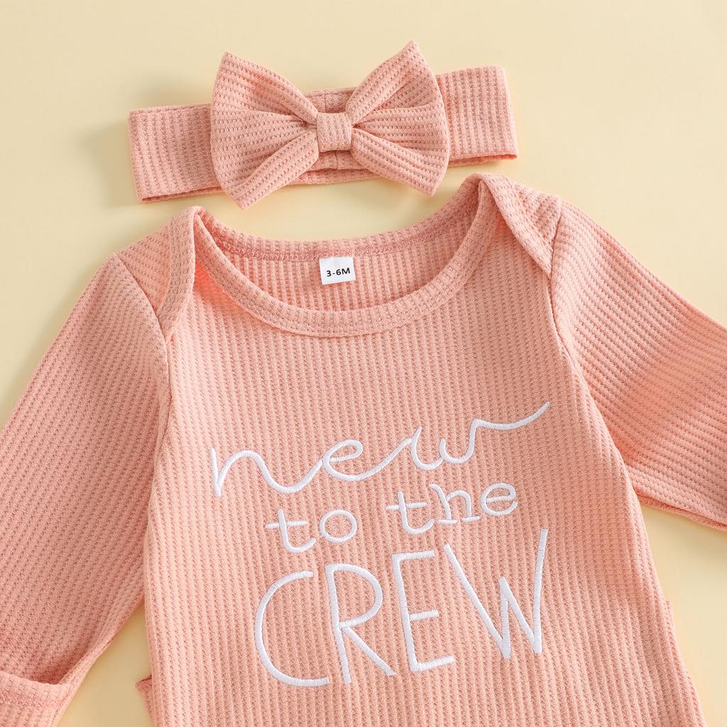Citgeett Autumn Infant Baby Girl Outfit Waffle Knit Long Sleeve Romper Headband Fall Clothes Set