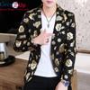 Cozy Up Men Clothing Spring Casual Bronzing Printed Suit Collar Korean Slim