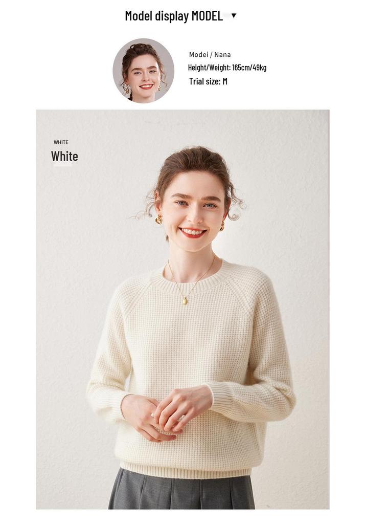 Women's Cashmere Ribbed Loose Fit Round Neck Sweater - Autumn/Winter Collection