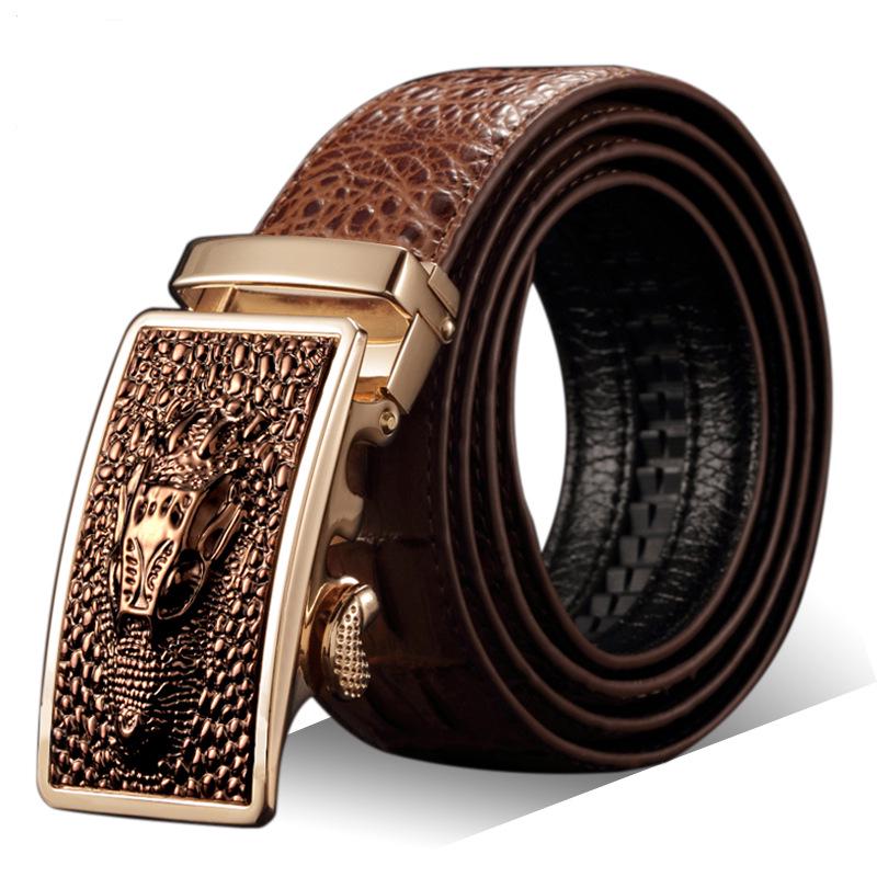 Men's Genuine Leather Crocodile Pattern Automatic Buckle Belt