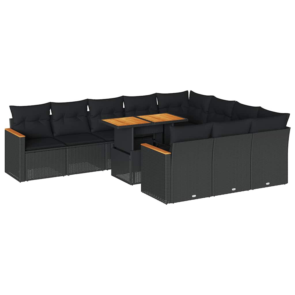 11 Piece Garden Sofa Set with Cushions Black Poly Rattan