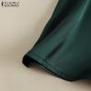 ZANZEA Women Fashion Casual O-neck 3/4 Sleeve Solid Color Satin Blouse Shirts