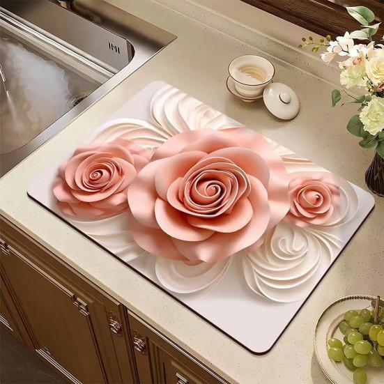 3D Floral Placemat Diatomaceous Earth Absorbent Flower Placemat Non-slip Decorative Heat Insulation Mat for Dining Table Home Decor