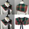 Women Vintage Checkered Plaids False Collar Sweet Ruffled Trim Elegant Lapel Shawl Scarf Bows Tie Mini Ponchos Capelet