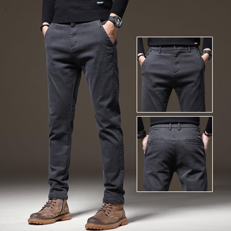Autumn Brown Trousers Thickened Elastic Slim Straight Business Casual Pants Fashion Korean Brand Clothes