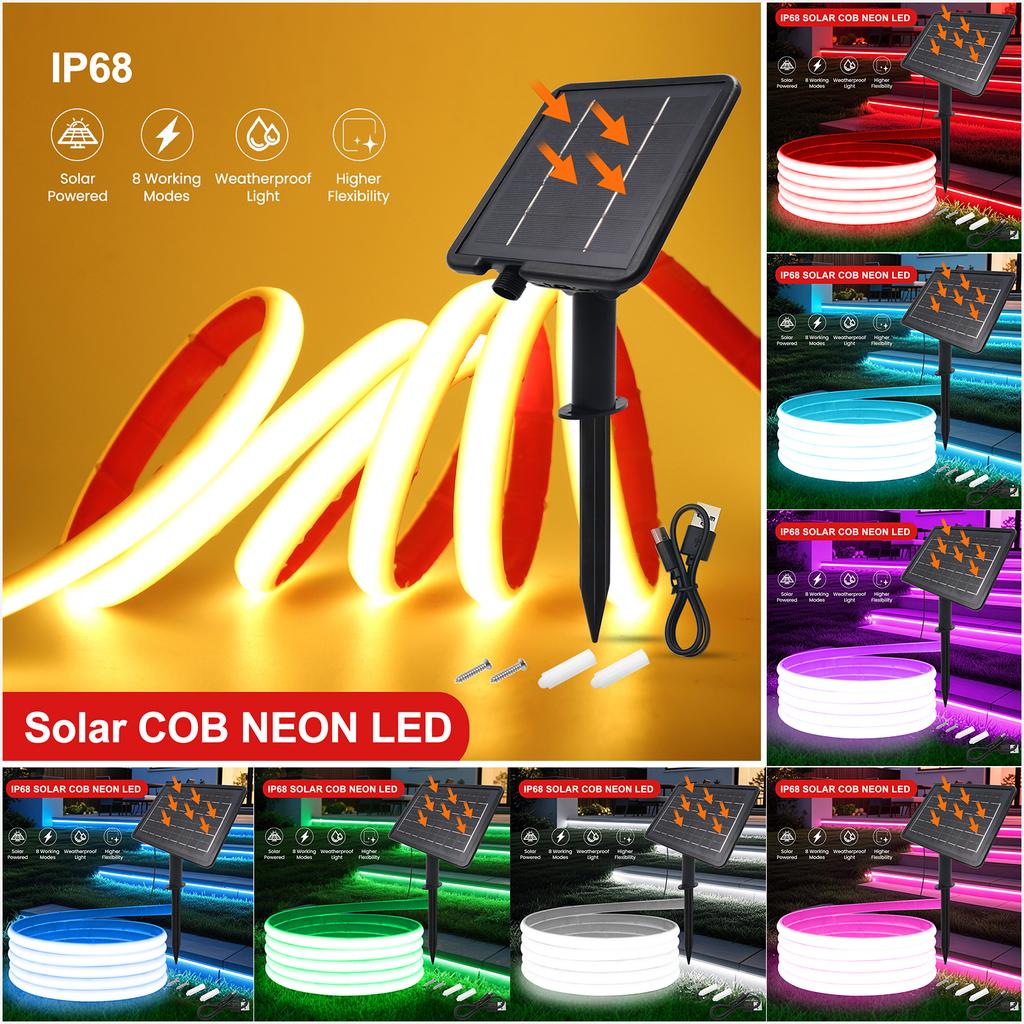 24V COB Neon Strip IP68 Waterproof White/Red/I Blue/Pink/Green/Pink/Purpel Solar Powered Flexible Ribbon Rope LED Light