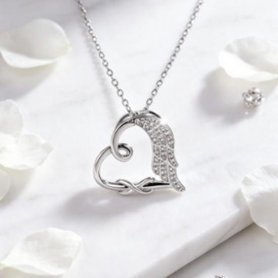Silver Eternal Knot Heart Wing Zircon Necklace Angel Wings Heart Pendant