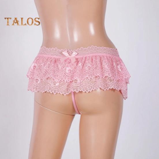 Lace Women Skirt Panties Triangle Underpants Low Waist Floral Embroidery Ruffle Briefs Bedroom Sex Clothes For Honeymoon Wedding Night