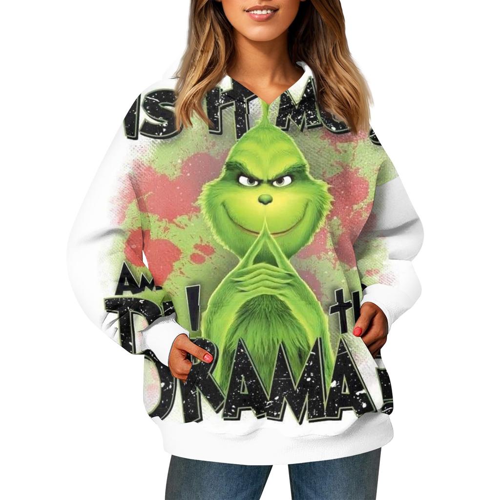 Женский модный свитер с длинными рукавами и рождественским принтом, с капюшоном и карманом