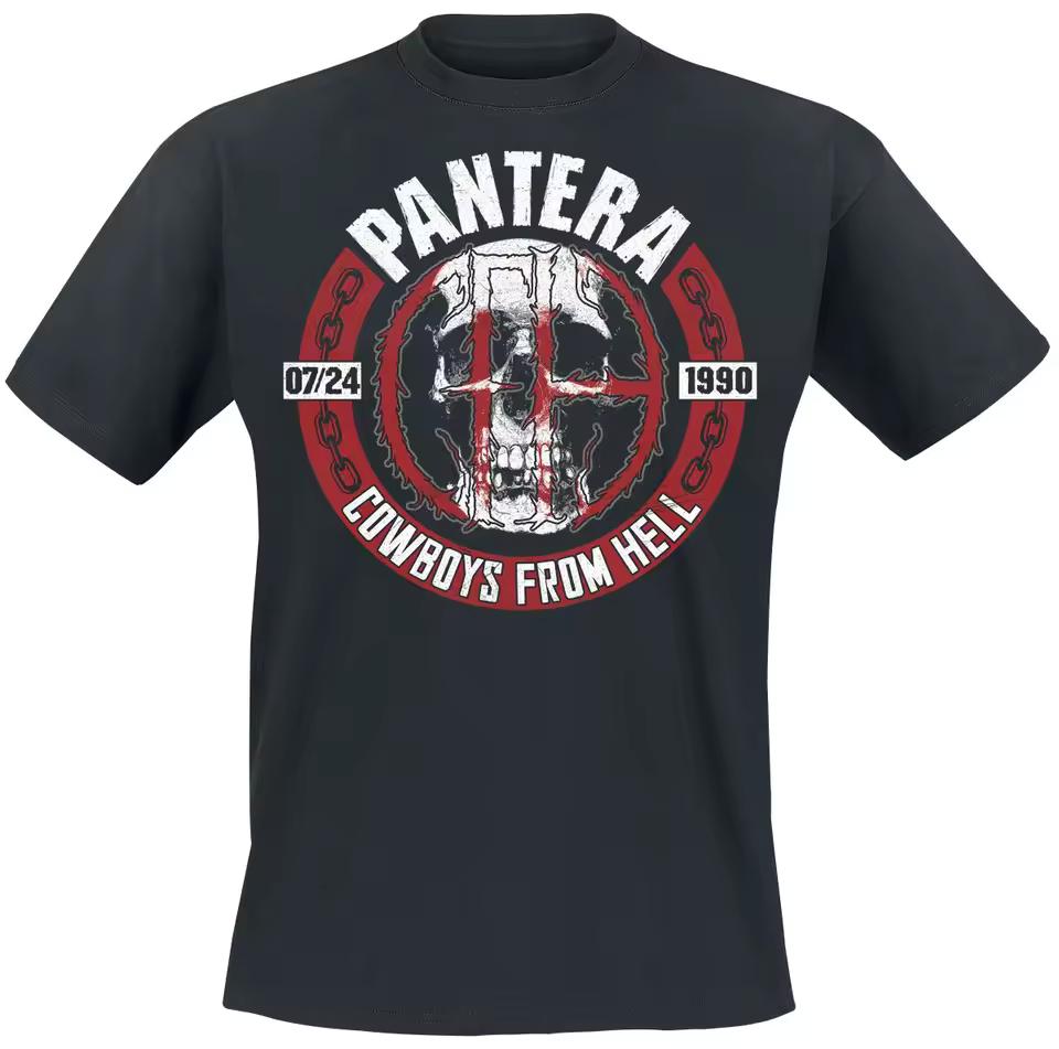 Футболка Pantera Cowboys From Hell, Футболка в стиле трэш-метал с эмблемой Череп и Крест и принтом даты 1990, Мерч для фанатов металла