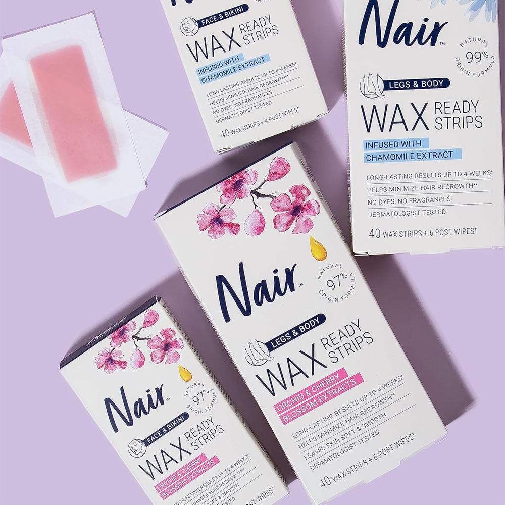 Plastry z woskiem do depilacji twarzy i bikini Orchid & Cherry NAIR 40sztuk
