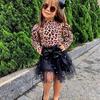 Toddler Kids Baby Girls Leopard Print T Shirt Bow Tulle Skirt Outfits Set