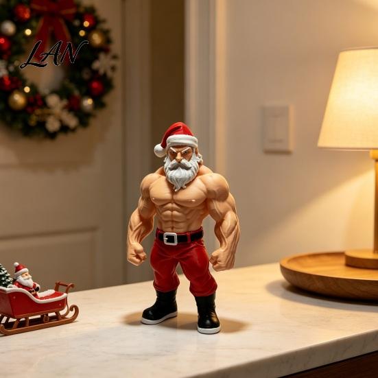Modern Festive Room Accents 3D Printed Fitness Santa Claus Figurine, Muscular Statue, Cool Gym Theme Christmas Gifts Creative Sports Figure