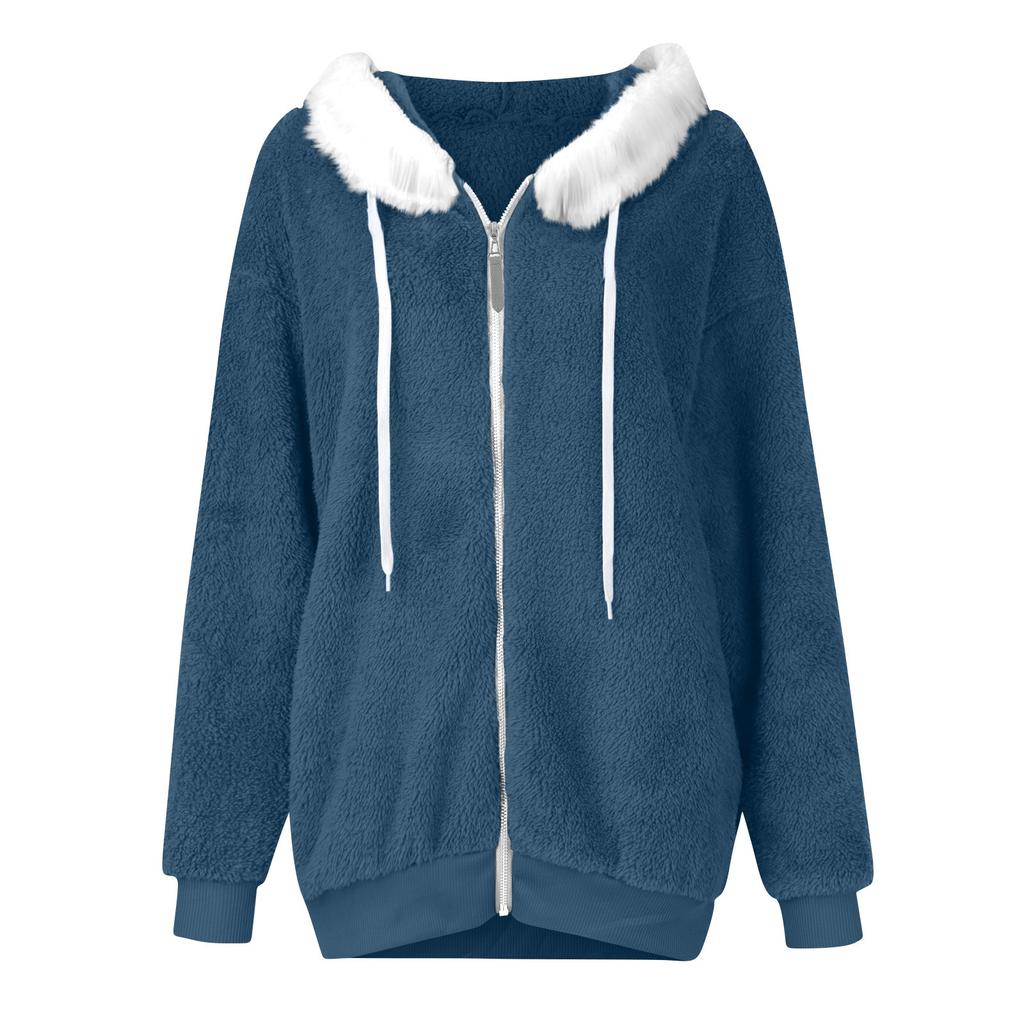 Женская модная плюшевая куртка с капюшоном, длинными рукавами, свободного кроя, теплая, с карманами на молнии
