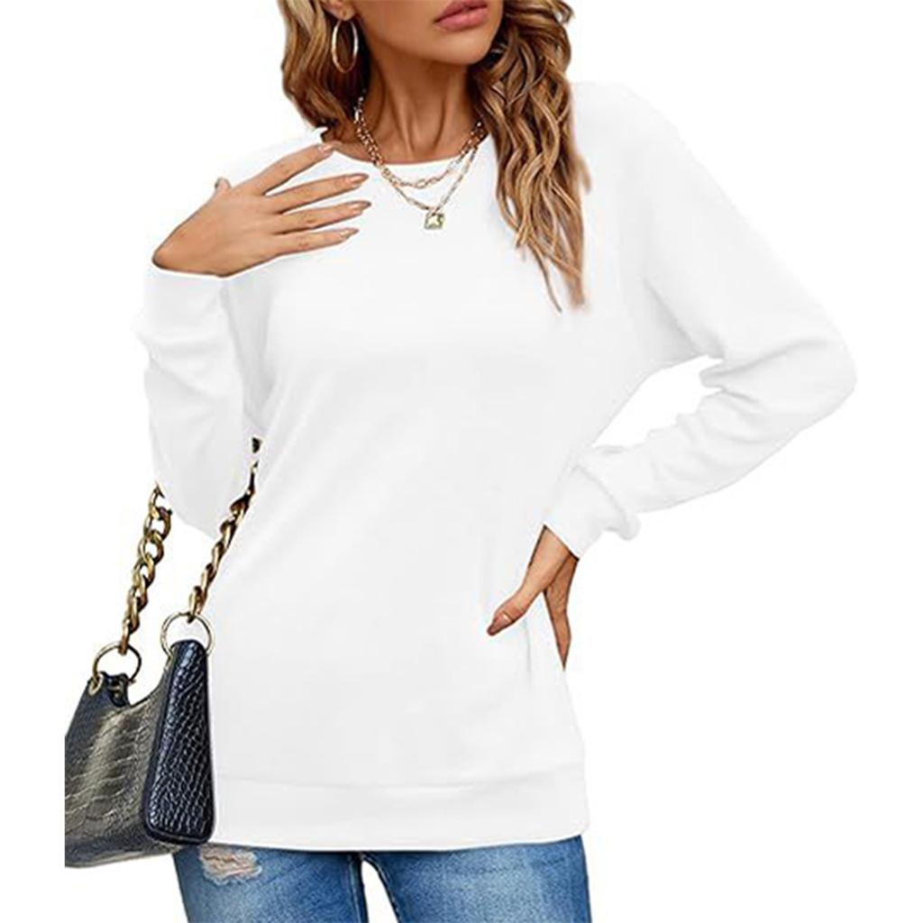 Women's Shirt Round Neck Casual Fashion Solid Color Long Sleeve