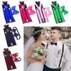 Gift Men Women Elastic Leather Suspenders Braces Adjustable Straps Bow Ties Set Unisex Suspenders