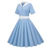 Женское платье с V-образным вырезом и лацканами, однобортное с поясом, трапециевидное, с большими качелями, обтягивающее, с высокой талией, однотонное, в стиле ретро, с короткими рукавами, женское платье-миди в стиле принцессы