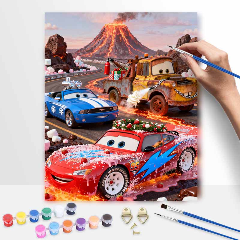 Disney Oil Paint Digital Painting Art Kit Cars Volcano Racing Scene FillIn Painting Home Decor