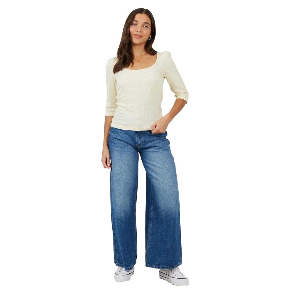 Brave Soul Womens/Ladies Ribbed Square Neck Puff Sleeve Top