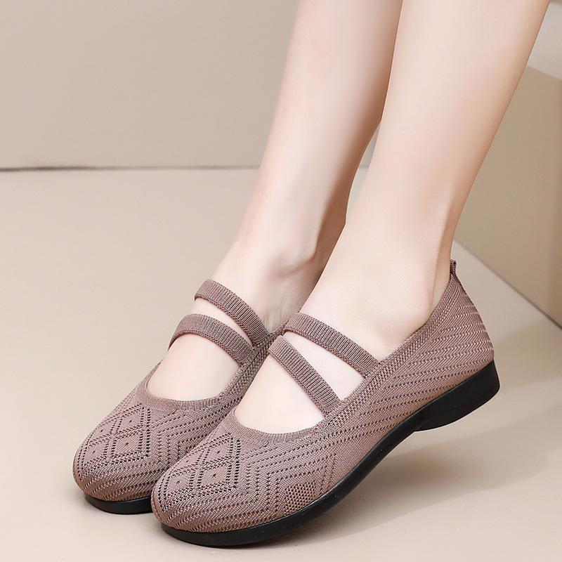 Summer Old Beijing Cloth Shoes Women's Mesh Shoes Breathable Flat Heel Soft Sole Non-slip Hollow Middle-aged and Elderly Mother Shoes Comfortable Sand