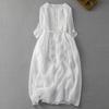 2025 Summer Round Neck Double-layer Fairy Lace-up Waist Medium and Long Travel Vacation Dress Women's Thin