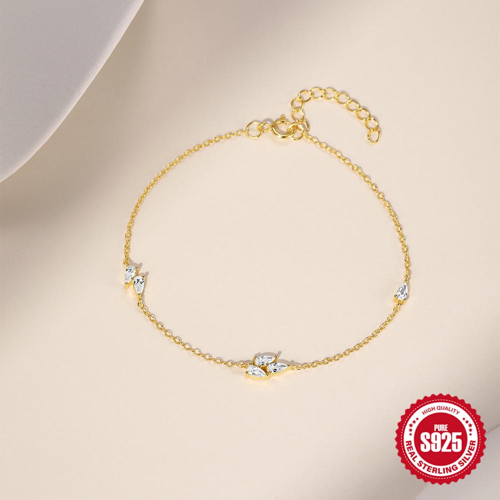 Браслет, простой, легкий, комбинированный браслет из стерлингового серебра 925 пробы с каплями воды и цирконием