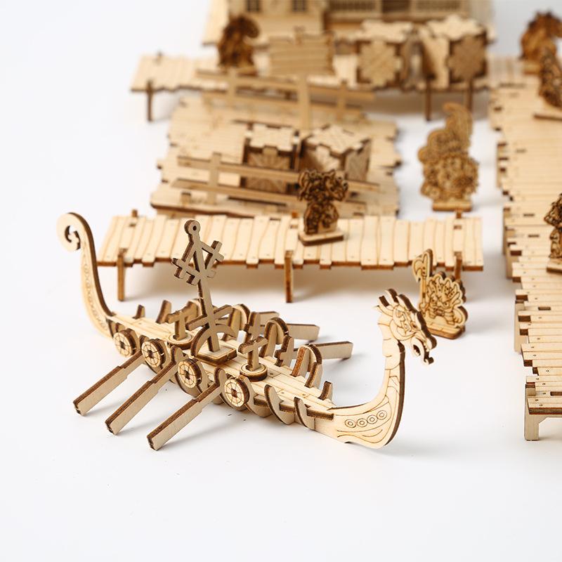 Cross-border New Viking Fishing Ground 3D Three-dimensional Puzzle Wooden Toys Children's Educational Assembled Toys DIY Creative