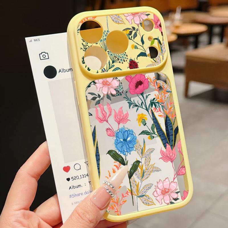 Чехол с ярким цветочным узором для iPhone 17 Pro Max Для iPhone 16 15 14 13 Pro Max Роскошный Гибридный TPU+PC Прозрачная задняя панель Жесткая крышка
