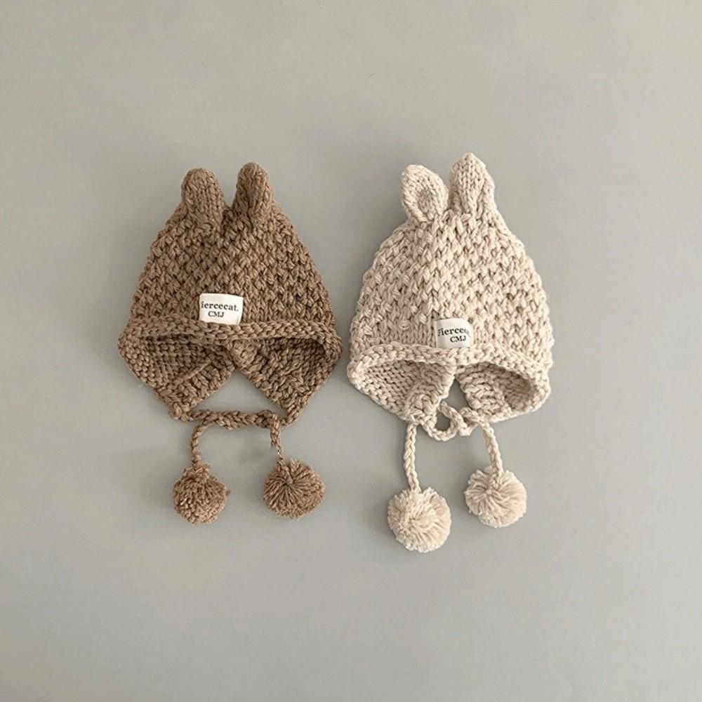 Solid Color Hand Knitted Cap Rabbit Ear Ear Protection Cap Korean Baby Crochet Hat Kids