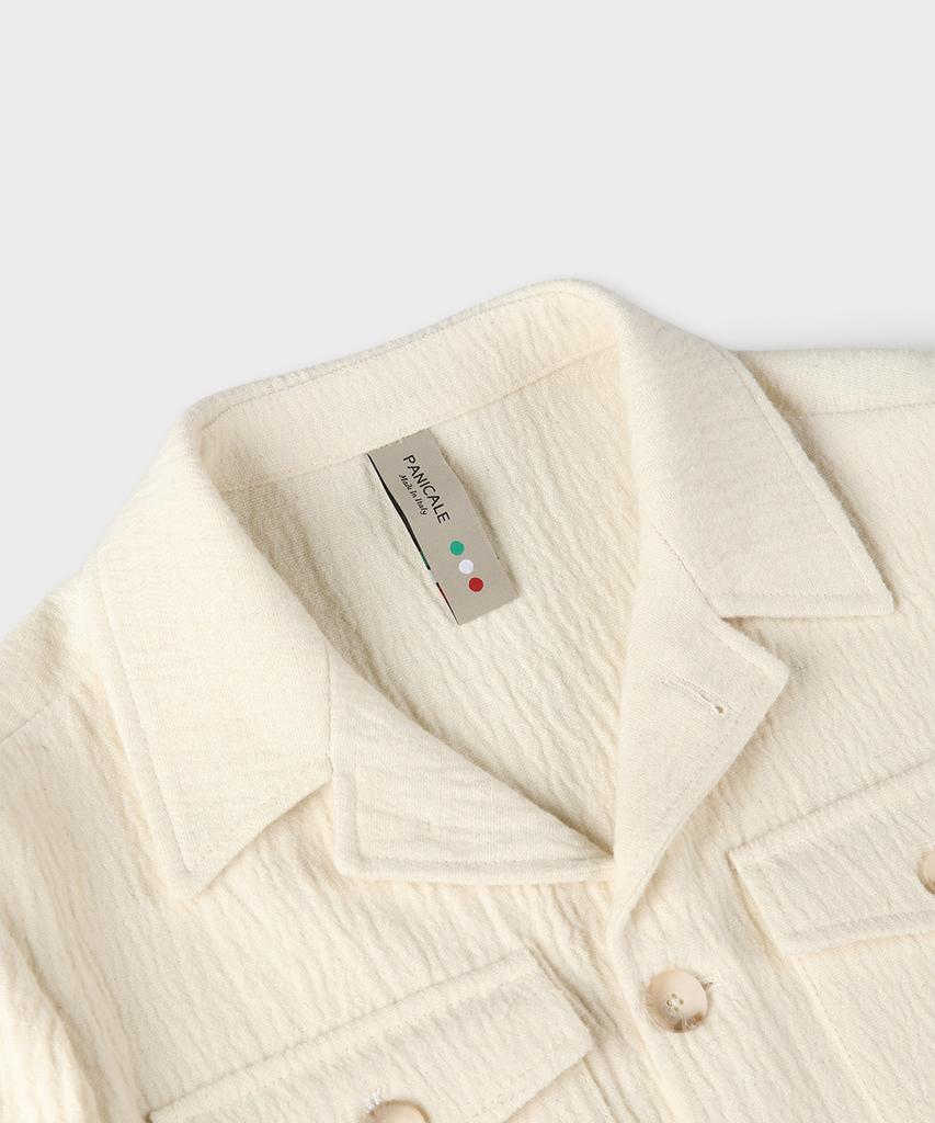 Panicale Ivory Wrinkle Herringbone Shirt Jacket