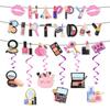 Makeup Birthday Party Decorations Banner With Spiral Decoration Set - Birthday Banner Spa Party Hanging Paper Decorations for Girls Women Makeup Party