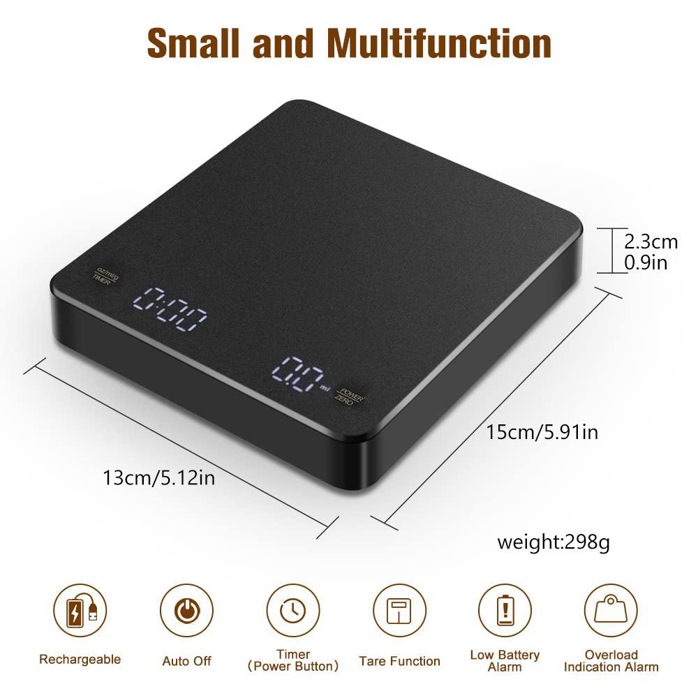 Цифровые весы для кофе с таймером, светодиодным экраном, эспрессо, USB, макс. 3 кг, вес 0,1 г, высокоточные измерения в унциях/мл/г, кухонные весы