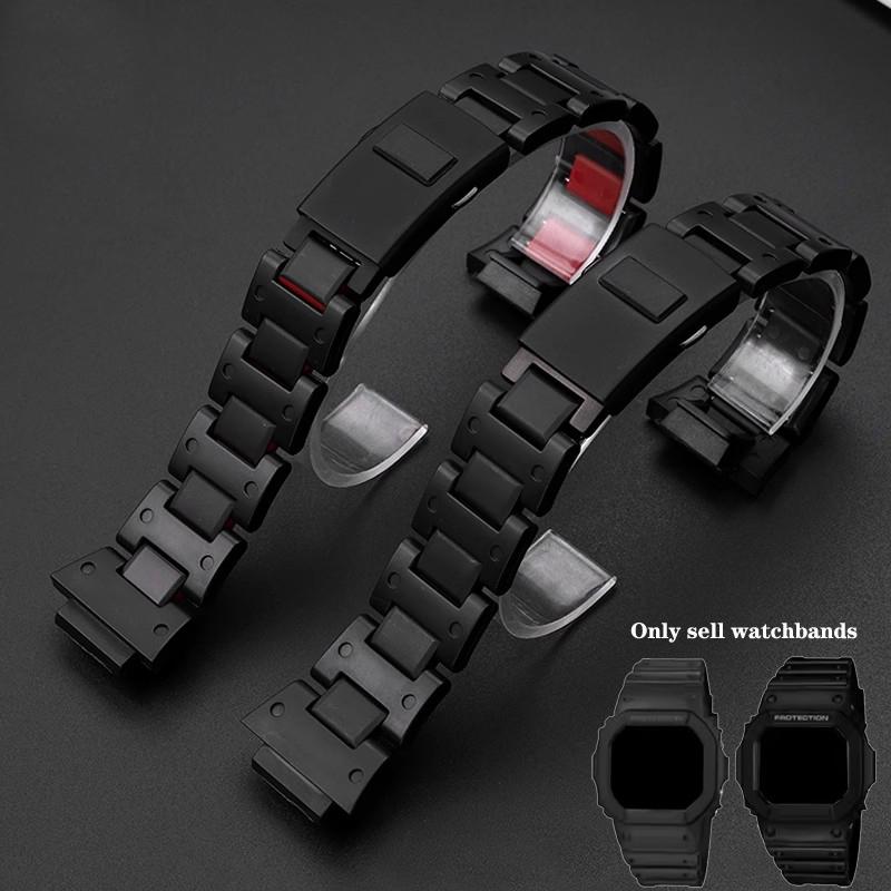 Для ремешка Casio G-SHOCK GA-2100 DW5600 DW-6900 GW-M5610/B5600 Черный пластик сталь Ремешки для часов мужские Спортивный сменный браслет
