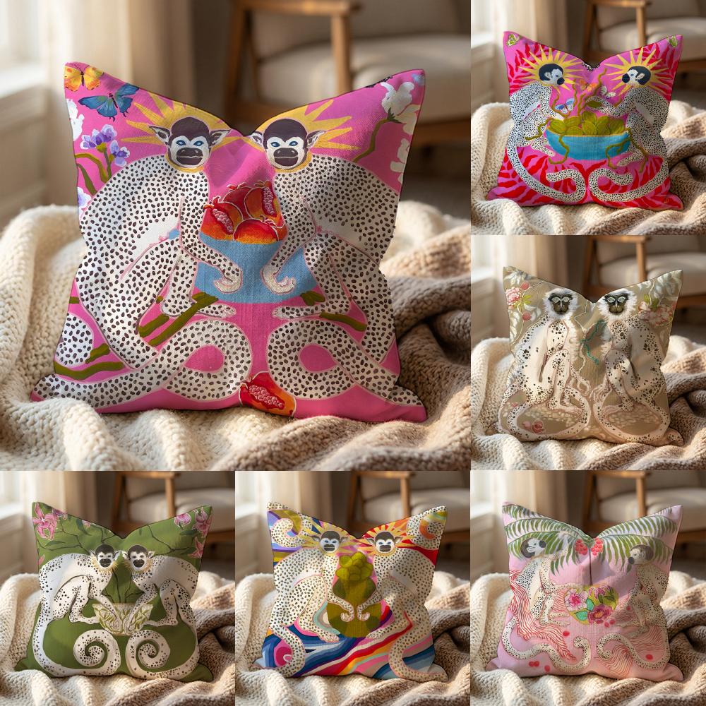 P-Paige G-Gemmel M-Monkey Cushion Cover Multi-Scene Pillow Cover for Home & Car - Reversible, Soft & Durable for Daily Use
