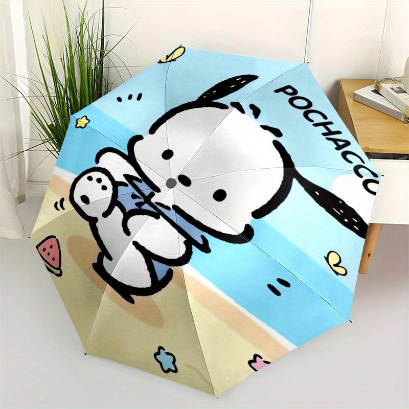 Beach Pochacco Cartoon Umbrella, Portable 3-Fold Compact Umbrella, Suitable for Camping, Hiking and Travel, Ideal Easter Birthday Gift for Family and