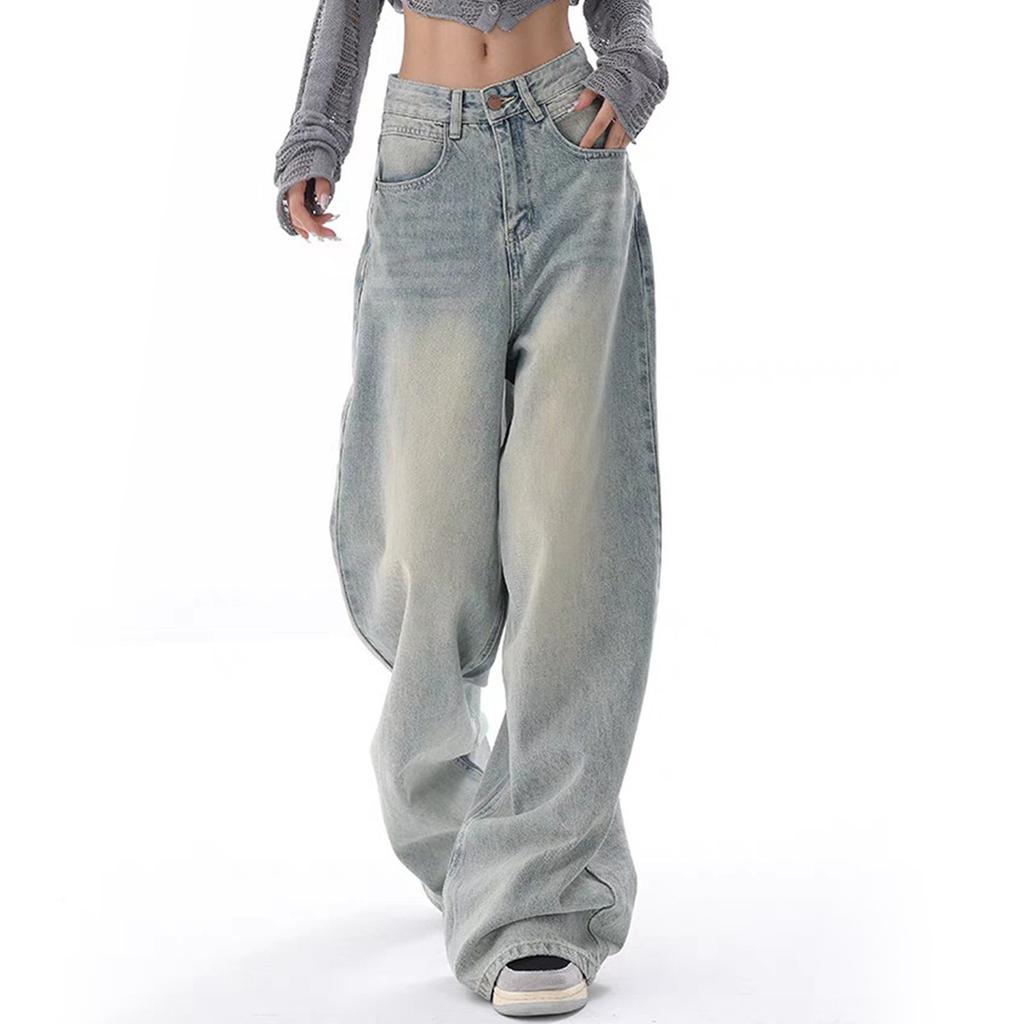 Свободный дизайн, джинсы с высокой талией в стиле ретро, ​​женские модели для похудения и свисания, широкие брюки для мытья полов