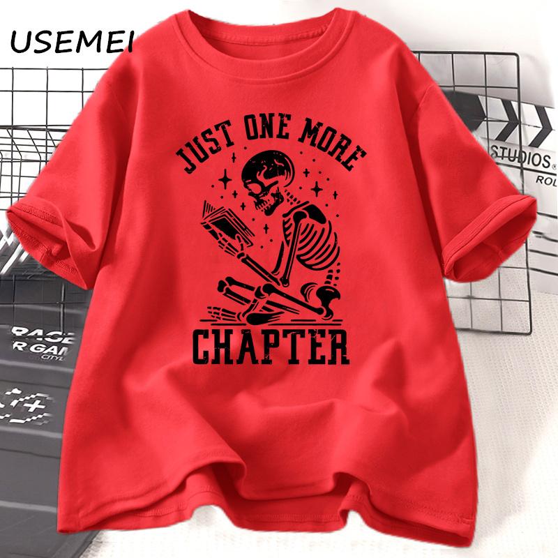 Футболки Just One More Chapter Футболка с забавным черепом и книжным червем Футболка для любителей чтения и учителей Футболка унисекс из хлопка с коротким рукавом
