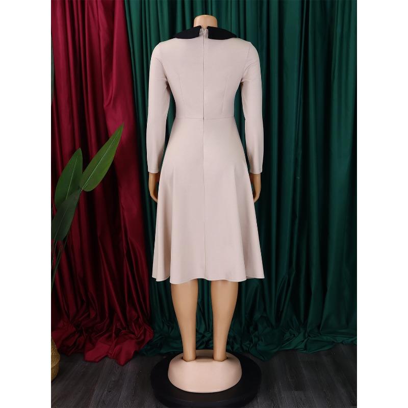 YYFS Женская мода весна осень однотонный принт длинный рукав поло воротник высокая талия повседневные платья