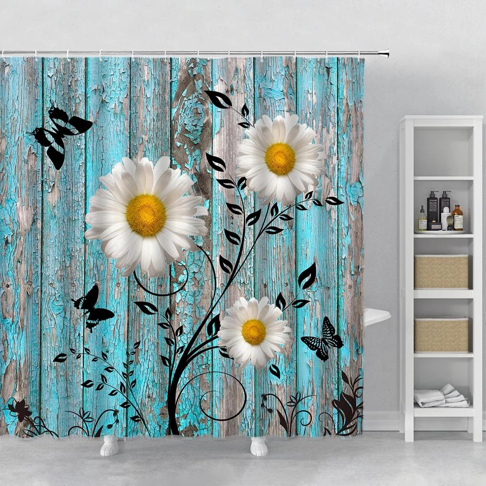 Набор штор для душа с цветами Орхидея Бирюзовый Роза Растение Цветочный Принт Листья Декор для ванной Тканевая занавеска для ванны Аксессуары для ванны Крючок