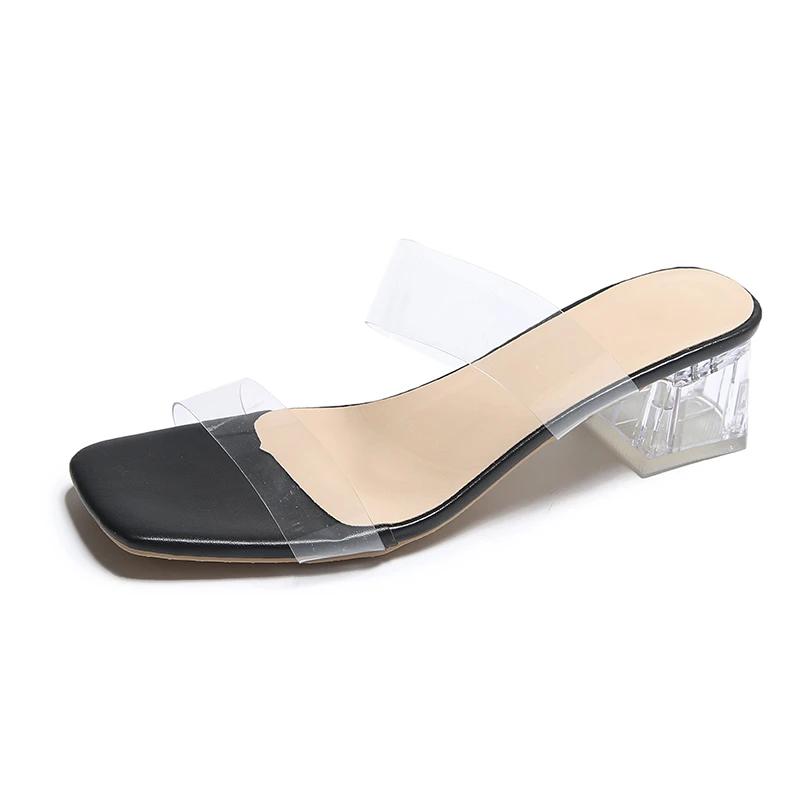 Летние женские туфли-лодочки, сандалии, прозрачные тапочки из ПВХ, женские прозрачные тапочки на высоком каблуке с открытым носком, туфли из плексигласа, прозрачные сандалии на каблуке