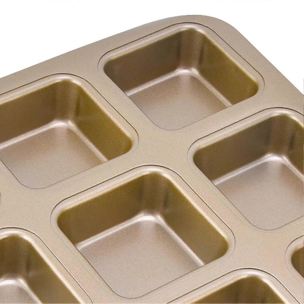 Mini Loaf Baking Pans 12 Cavity Brownie Baking Pan Carbon Steel Muffin Bakeware Cupcake Bread Divider Mold Gold