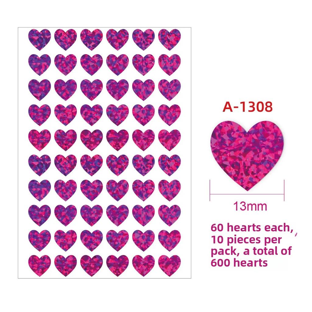 600pcs/10 Sheets Laser Hearts Love Stickers Glitter Adhesive Heart Sticker Labels For Student Planner Scrapbook