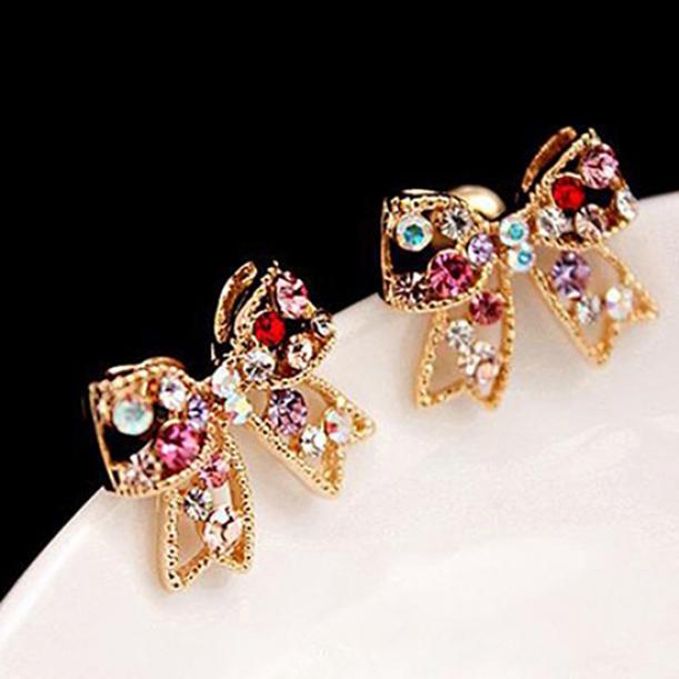 1 Pair Women's Colorful Bowknot Bow Ear Studs Earrings Jewelry Charm AVE