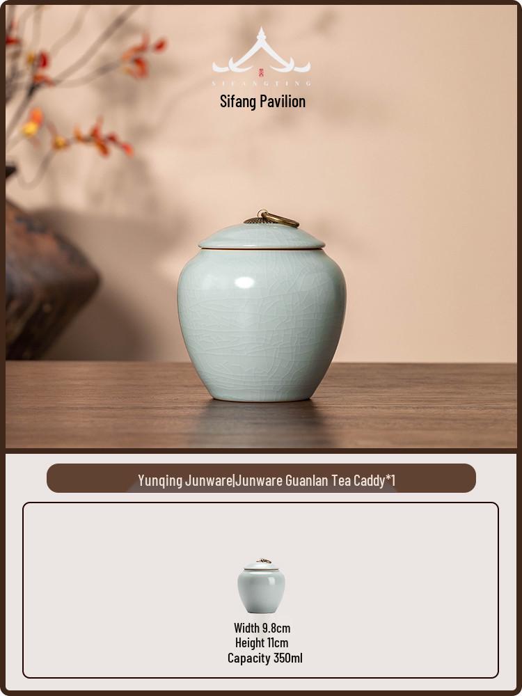 Ru Kiln Ceramic Tea Storage Can - Copper Ring, Moisture-Proof, Sealed, Fine Kung Fu Tea Set