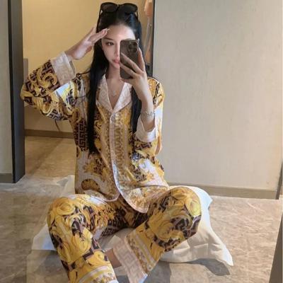Пижамы из ледяного шелка, новая весенне-осенняя одежда в дворцовом стиле, высококачественная свободная повседневная домашняя одежда с принтом