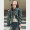 Women's Retro Stand-Up Collar Denim Jacket - 2025 Spring Short Motorcycle Style, Sweet Cool Korean Temperament Outerwear