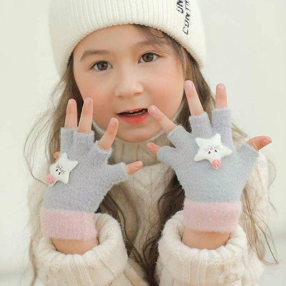 Plush Half Finger Cat Five Fingers Korean Mittens Star Kids Outdoor Gloves Children Winter Gloves