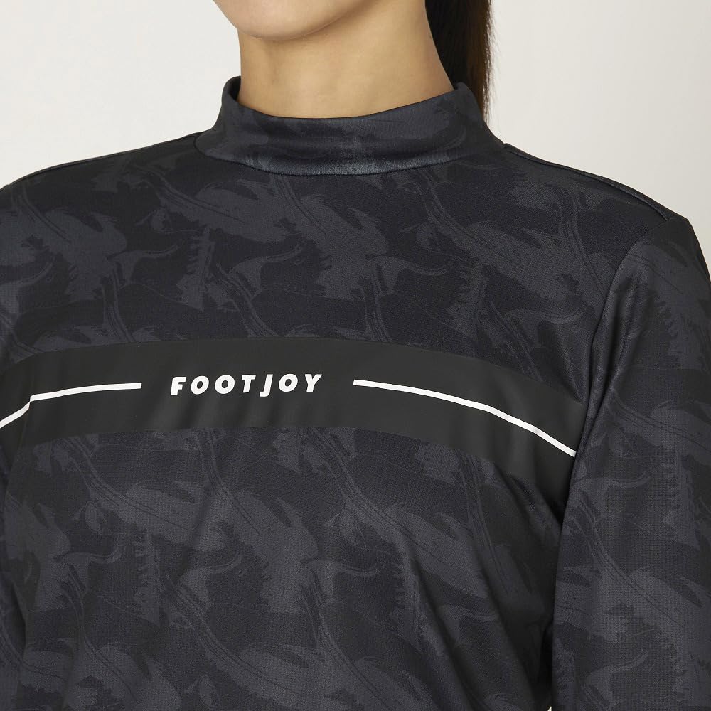 FootJoy Footwear Motif Print Long Sleeve Mock Neck Shirt, Black, Women's, Size L, FJW-F24-S04, 32272-L