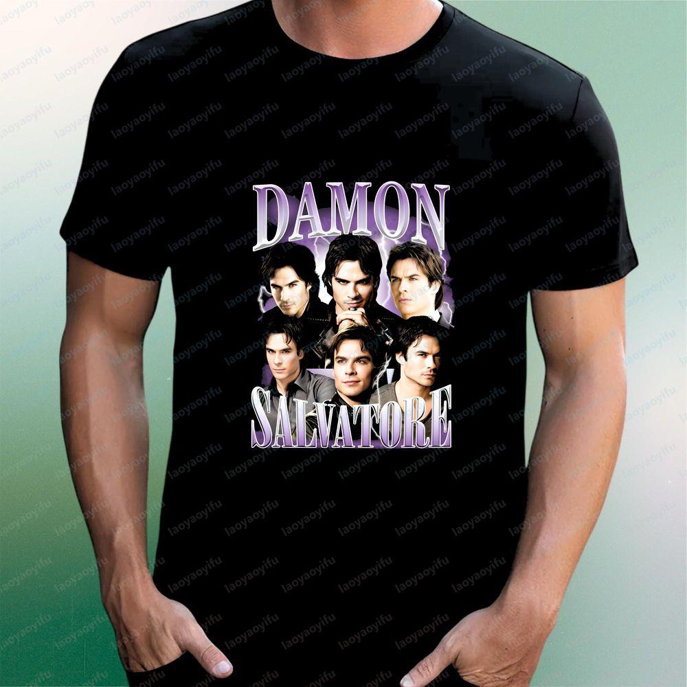Унисекс футболка с коротким рукавом Damon Salvatore Ретро Стиль Уличная одежда для мужчин и женщин с круглым вырезом
