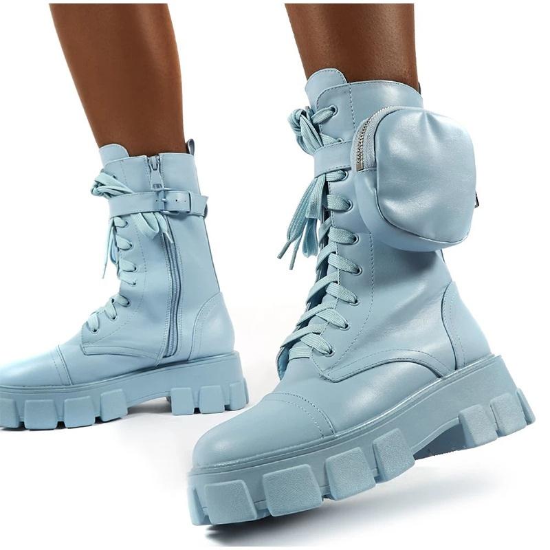 Новые женские ботинки с карманами, женские ботильоны на шнуровке, женские армейские ботинки на массивном каблуке, короткие ботинки на молнии, женская обувь на платформе